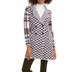 NWT NVLT CHECKERED PRINTED SOFT COATIGAN NAVY/WHITE WOMEN’S LARGE